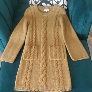 Cable Knit Sweater Dress in Tan